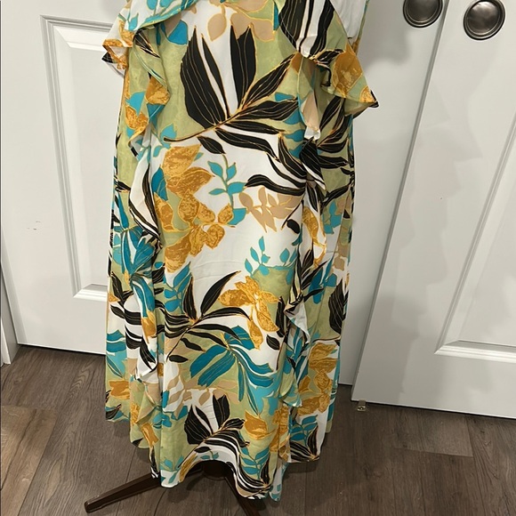 Chico's Yellow Green V-Neck Flutter Sleeve Midi Tropical Resort Dress Size 0/4 - Picture 4 of 12
